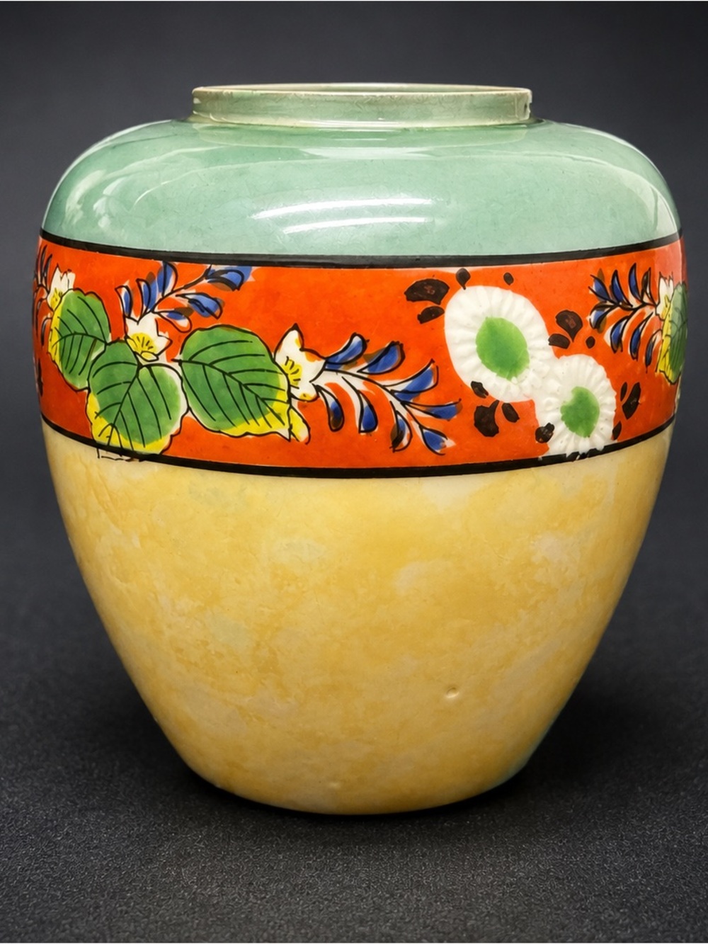 Vintage Japanese Awaji Ware Art Pottery Cabinet Vase Hand Painted